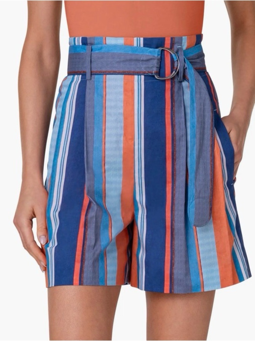 Akris Punto Fiorellina Blue & Orange Stripe Bermuda Shorts 4 (no belt) - Picture 1 of 7